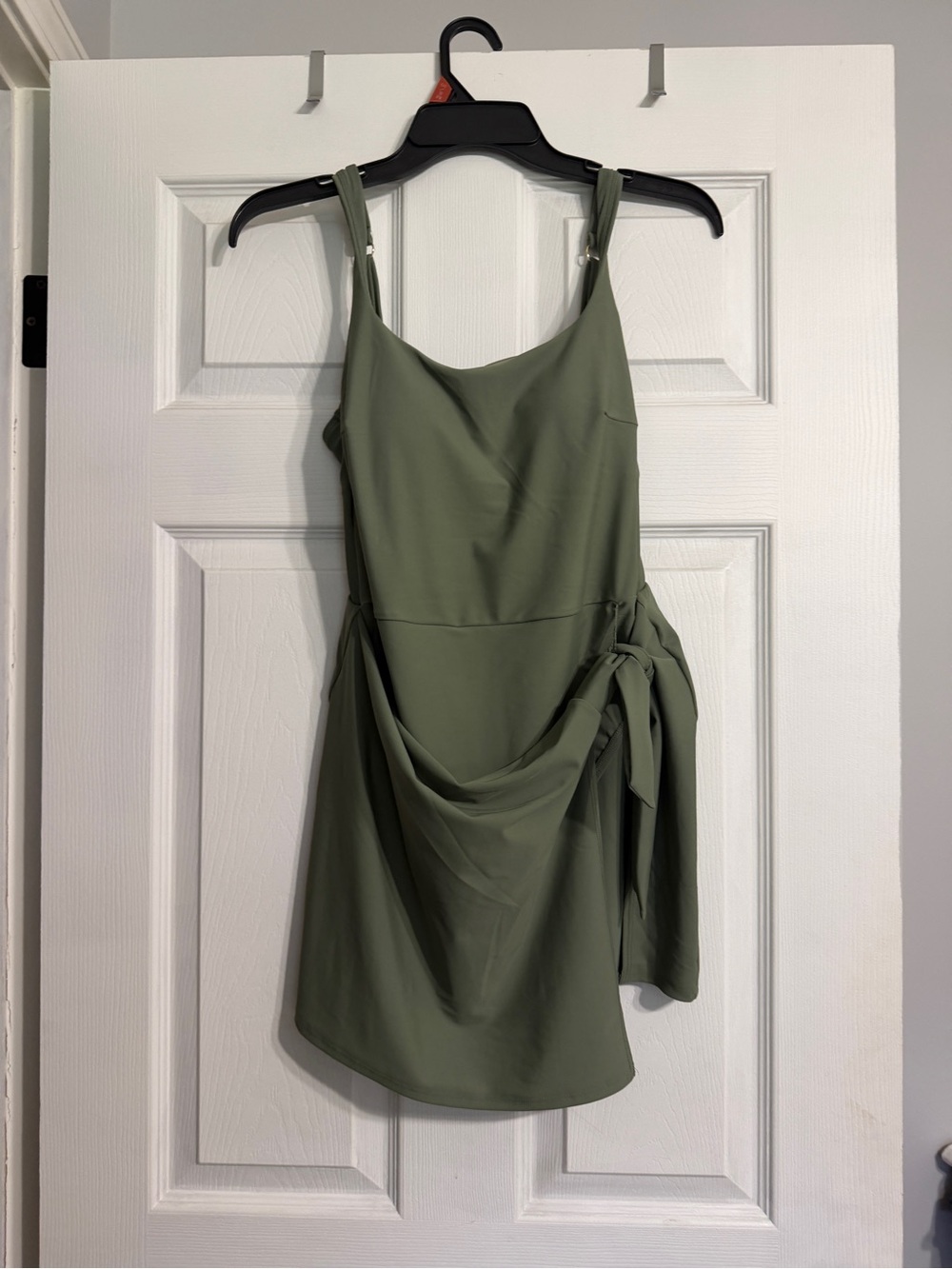 No Boundaries Olive Green One-Piece Swim Dress with Side Tie. Great for exercise